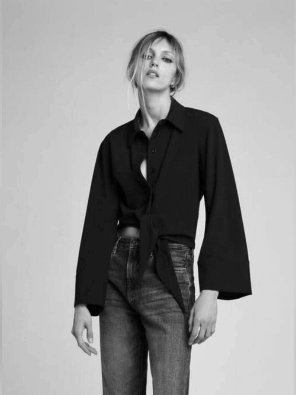 Zara Wide Sleeve Top in Navy Blue